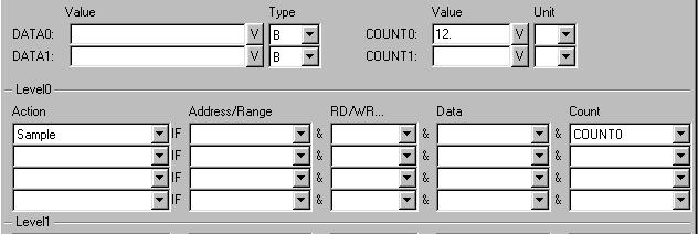 The counters are referenced in the condition of an action by the labels COUNT0 and COUNT1.