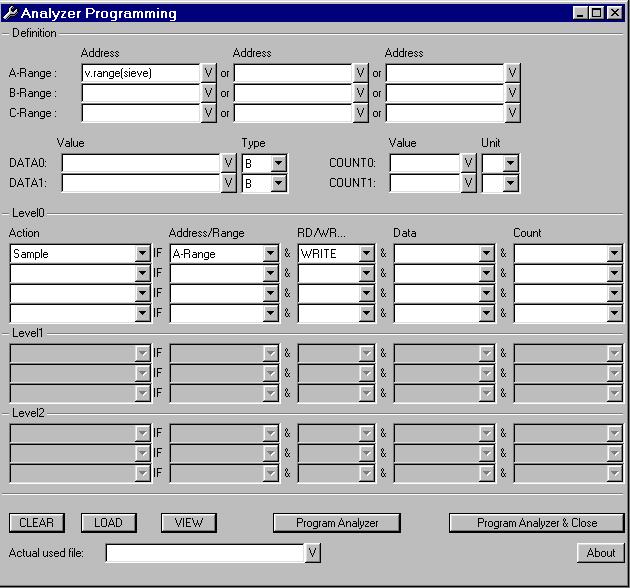 Programming Elements in the Dialog Box Remark The intension of the Analyzer Programming Dialog Window is to provide an intuitive and easy to use interface to program the Analyzer Trigger Unit.