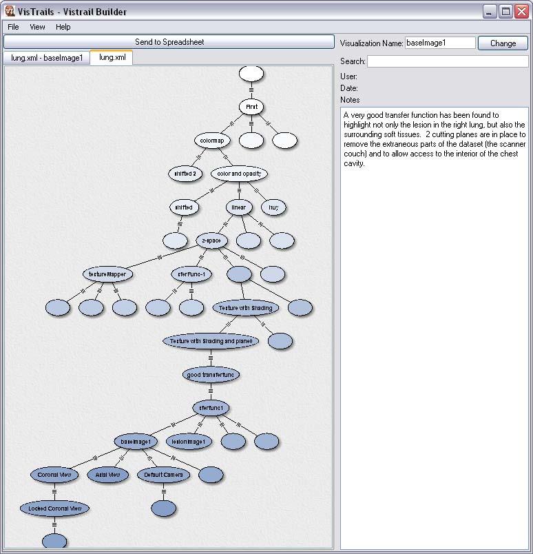 Fig. 2. A snapshot of the VisTrails provenance management interface. Each node in this vistrail version tree represents a workflow version.