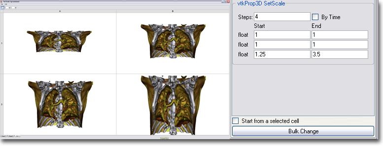 Fig. 4. Results of a bulk update exploration voxel scaling in a single dimension shown in the VisTrails Spreadsheet.