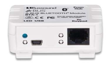 The A-BUS Bluetooth receiver streams content to the local A-BUS keypad, so it serves as a local source within the room whose audio that particular keypad controls. 2.7 W x 0.9 H x 2.
