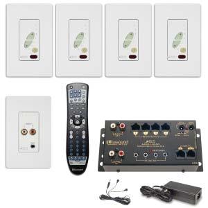 A-BUS Systems Amplifi ed Volume Control Systems A-D320 Decora Style 1 Source/2 Zone Kit with Remote Control Includes: In-wall Hub (A-H4D) Amplifi ed Keypads (A-K3) Learning Remote (A-LRC2) Dual IR
