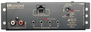 5 D (165 x 51 x 38 mm) 7 oz 2000-115837 A-H2 A-H1 1 Source Audio Interface A-H4 1 Source/4 Zone Surface Mount Hub Gold plated audio input/output RCA jacks, 4 IR emitter jacks, 4
