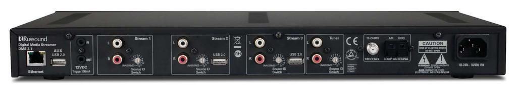 1 Digital Media Streamer Three independent streaming outputs and one AM/FM tuner with RDS feedback. Streams content from internet radio stations and music service providers.