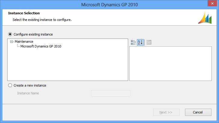 a. Open the Control Panel > Programs and Features or Uninstall a program. Select the Microsoft Dynamics GP 10.0 installation. Click Change to open the Program Maintenance window. b.