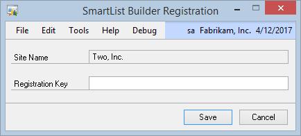 SECTION 5: REGISTERING SMARTLIST BUILDER 10.0 Once SmartList Builder is completely installed/updated in Microsoft Dynamics GP 10.0, registration keys will need to be entered.