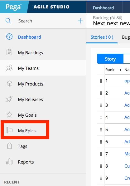 You can view a list that includes epics either from the Goals tab of products and releases or from the Epics tab of a goal.