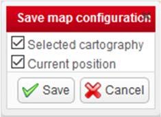 list to change the map visualization click on the save icon to save either the selected cartography, the current position or both (on next login the map will be shown