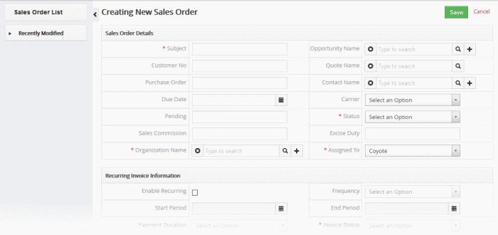 View existing Sales Orders - Click 'All' > 'Sales Order' Create new Sales Order - Click 'All' > 'Sales Order' > '+ Add Sales Order' Edit a Sales Order - Click 'All' > 'Sales Order' > open an existing
