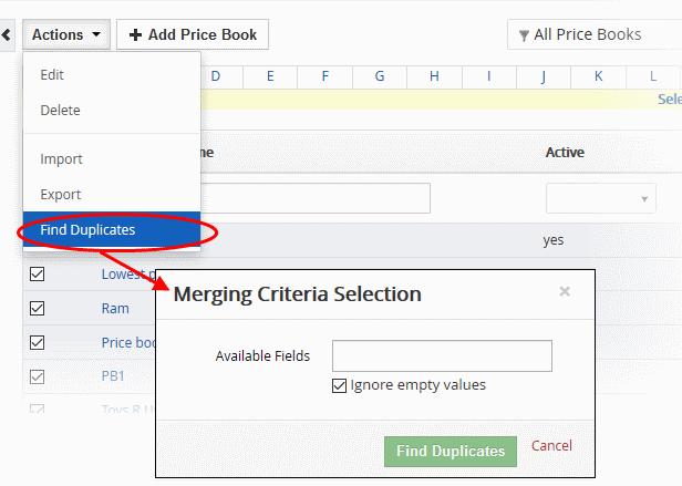 Click in the 'Available Fields' box and choose the price book based fields from the drop down.