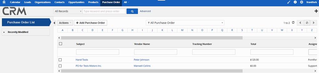 The information will be merged into a single record in the 'Vendors' interface. 4.6.Purchase Orders A 'Purchase Order' (PO) is a legal document given to a vendor to purchase products or services.