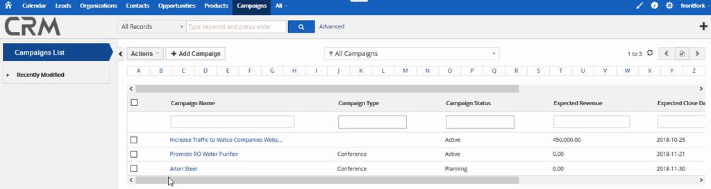 3.1.Manage Marketing Campaigns The 'Campaigns' module allows your marketing team to schedule and execute mass marketing campaigns. CRM helps you create, track, and optimize these initiatives.