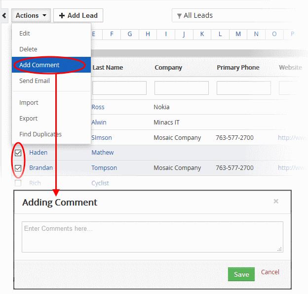 Click 'Save' Send Email You can send mails to multiple leads at once. See Emails to know how to send mails to several leads.