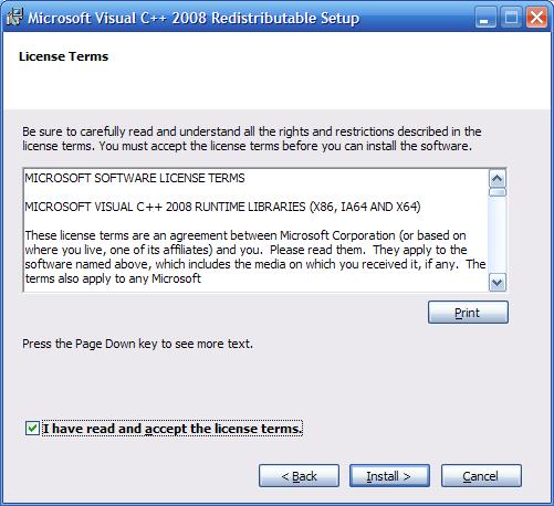1 Installing the ProSightPC Application Installing.NET Framework Figure 3. License Terms page of the Microsoft Visual C++ 2008 Redistributable Setup wizard 5.