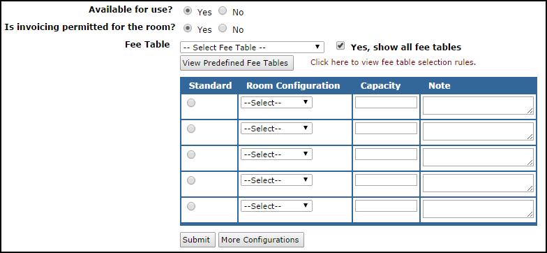Adding Rooms 11 Available for Use: The default setting is Yes. However, you may need to hide a space from being an available selection on the schedule request form. You can do this by selecting No.