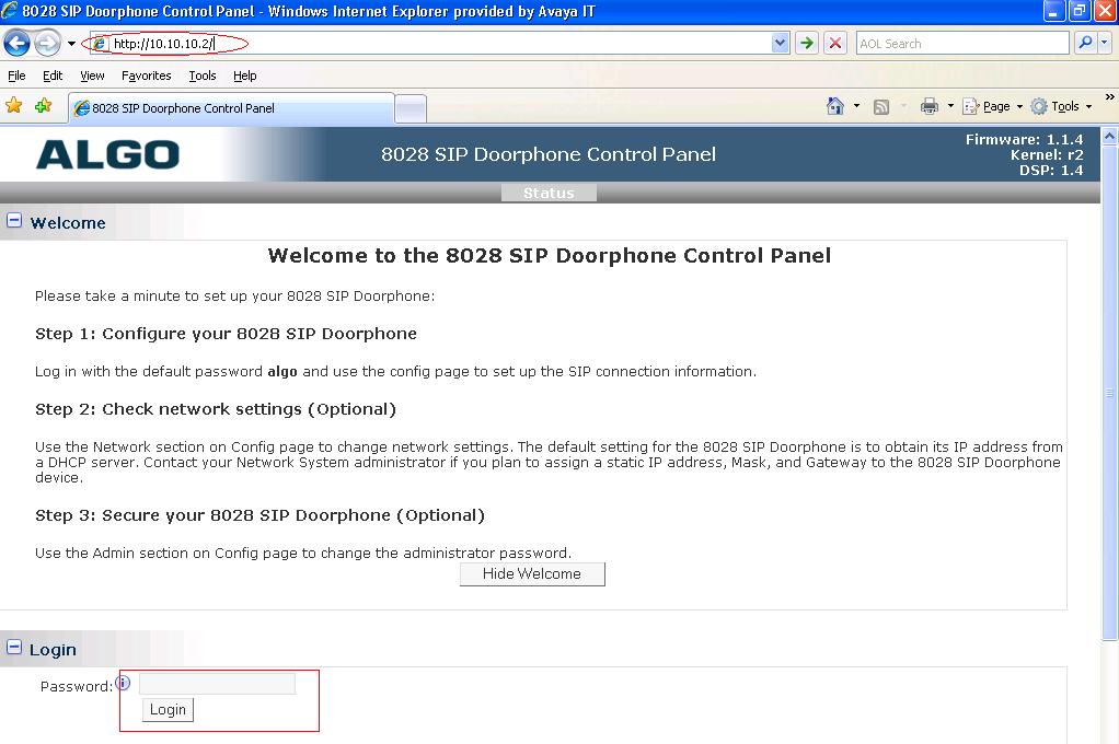 6.2. Configuring the 8028 SIP Doorphone Control Panel Open a browser and enter the IP address of the 8028 controller in the URL as shown in Figure 11 below.
