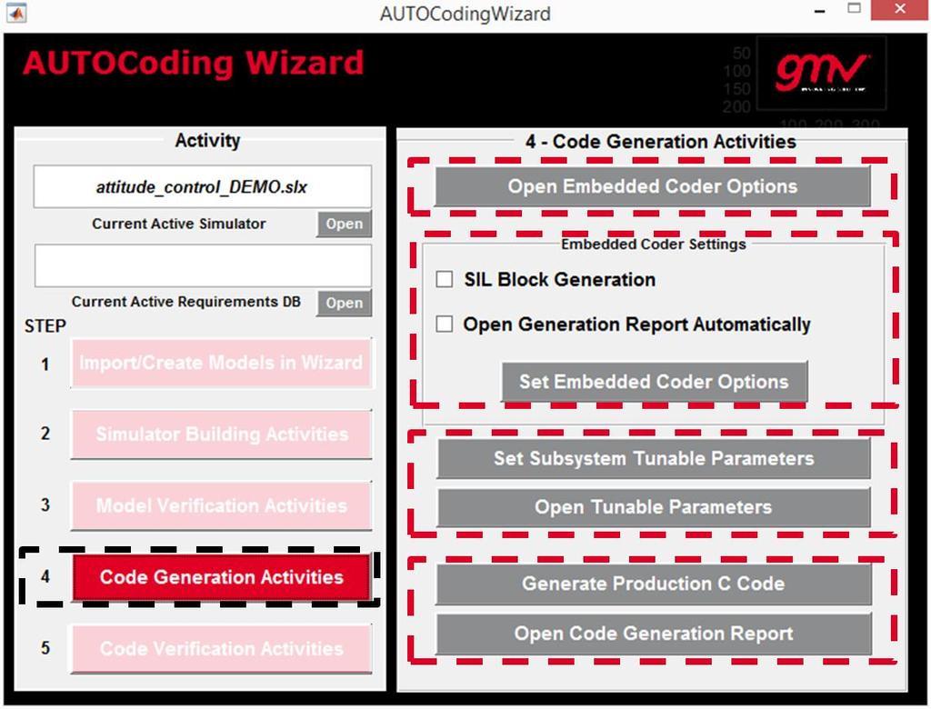 AUTOCoding Wizard Wizard Support for Code Generation Open Embedded Coder Options Open the Embedded Coder GUI to check the options set to generate code Set Embedded Coder Options Set the Embedded