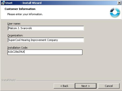 Enter Installation Information Enter your user name and organization / company name in the input boxes of the installation wizard.