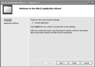 A new Win32 Application Wizard window will appear, as shown below.