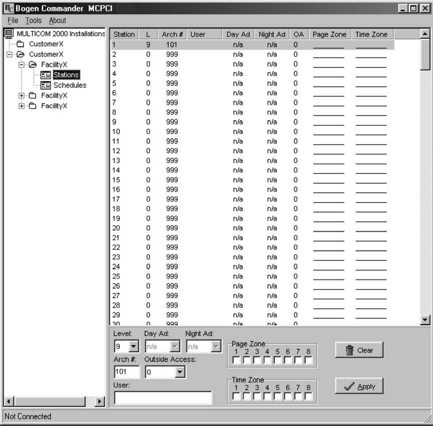 Figure 2-6: Deleting Facility Data Screen! WARNING: If you select to delete a Customer folder, ALL Facilities associated with that folder are deleted. 2.4 Defining Station Characteristics The Stations Screen (Figure 2-7) enables you to create, review or modify up to 255 stations for each facility database.