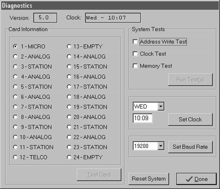 3.4.2 System Card Checks Diagnostics checks the Analog, Station and Telephone (TELCO) cards within the system.