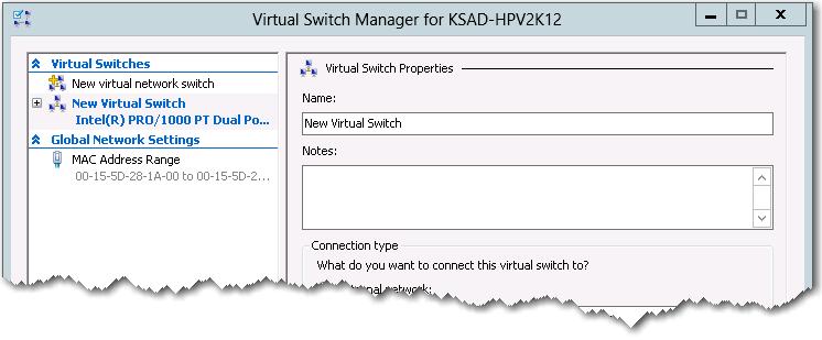 Select External and click Create Virtual Switch.