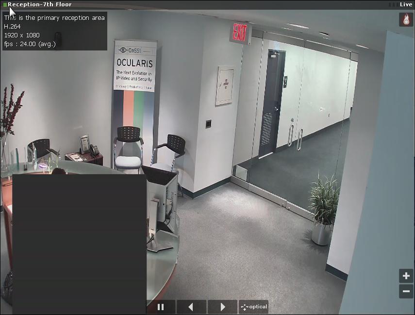 Live Monitoring with Quick Review Ocularis Client User Manual Displays camera name and alternate label streaming info Privacy Mask Additionally, if you position the mouse cursor over the block to the