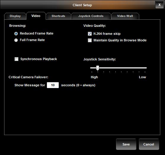 Ocularis Client User Manual Client Setup Video Tab The Video tab allows the user to configure certain video related parameters used with Ocularis Client for their own user account.