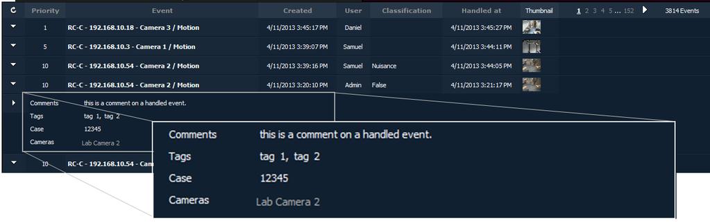 Alerts Ocularis Client User Manual Reload Expand / Collapse Priority Event Created User Classification Handled at Thumbnail Event page count Number of Events Click the icon to refresh the list and