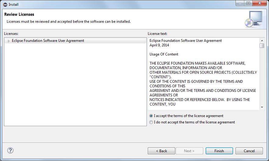 12 GR NFV-IFA 016 V2.5.1 (2018-08) Figure 5.2.8: Installing Papyrus (4) When prompted, accept the terms of the license agreement as shown on figure 5.2-9. Figure 5.2-9: Installing Papyrus (5) After restarting Eclipse, switch to the Papyrus Perspective as shown on figure 5.