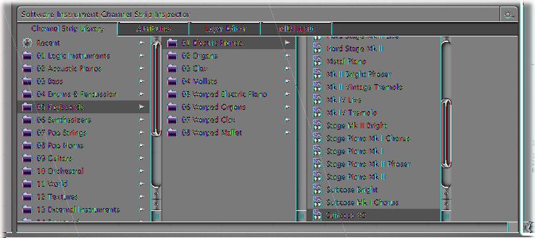 Changing the Channel Strip Setting In MainStage, you can access the Channel Strip Library, which contains a large collection of predesigned channel strip settings.