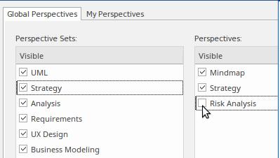 Perspectives Perspectives are sets of Enterprise Architect modeling tools, facilities and model and diagram Patterns that are tailored to domain-specific modeling scenarios.