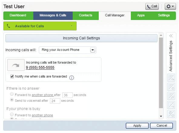 STATUS: FORWARD ALL CALLS You can use the Call Manager tab to unconditionally forward all your calls to another number. 1.
