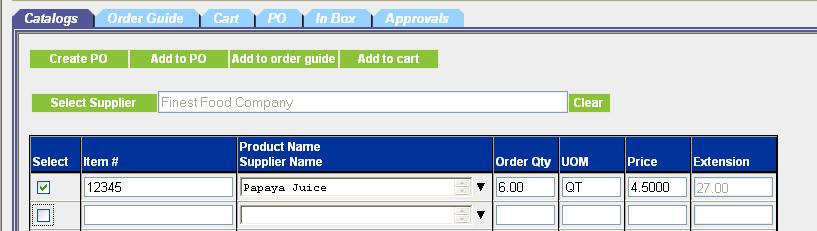 In the fields below, enter freeform data. Example: NOTE: When you click away from the Item # row, the item gets selected (far left) automatically.
