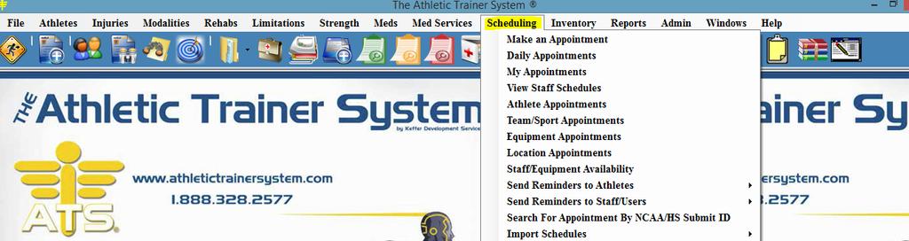 Scheduling To schedule or edit an existing appointment, you can choose the menu option or the calendar 15 icon in the toolbar.