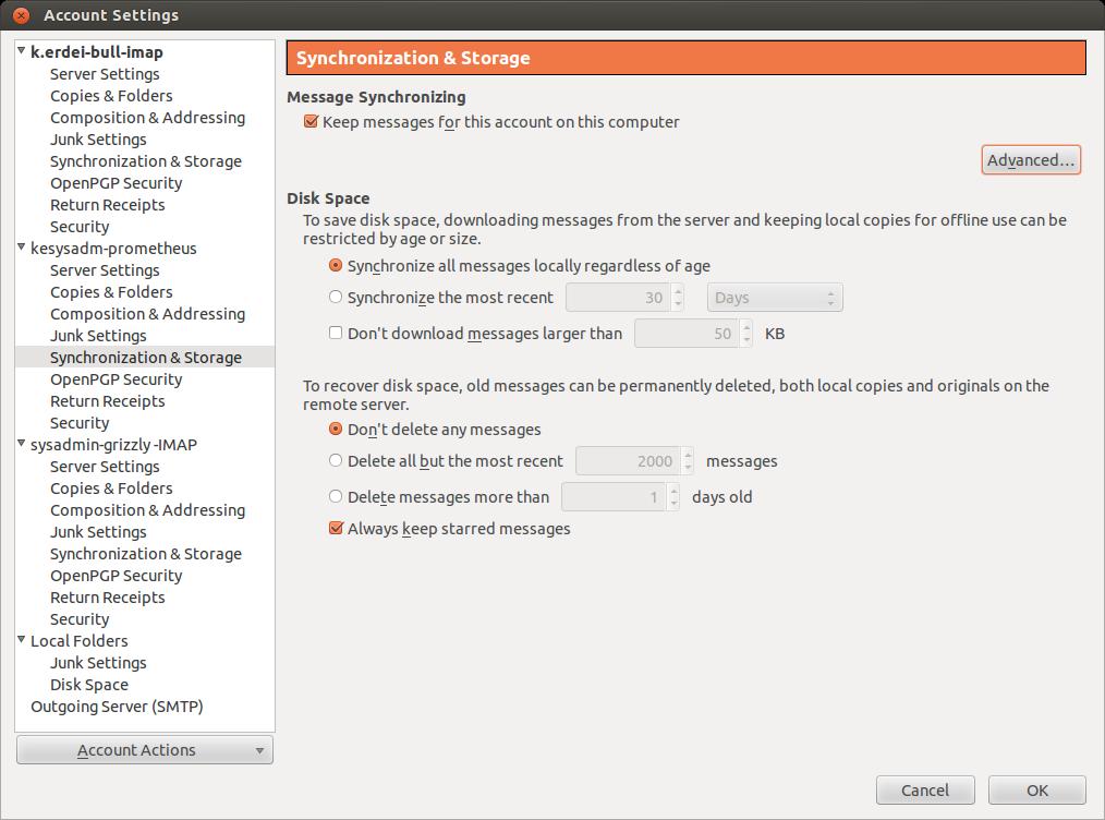 Synchronisation and storage Keep messages local on