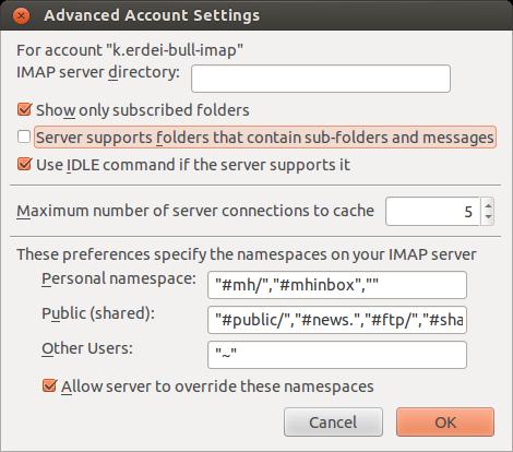 Create an IMAP folder IMAP server setting: remove
