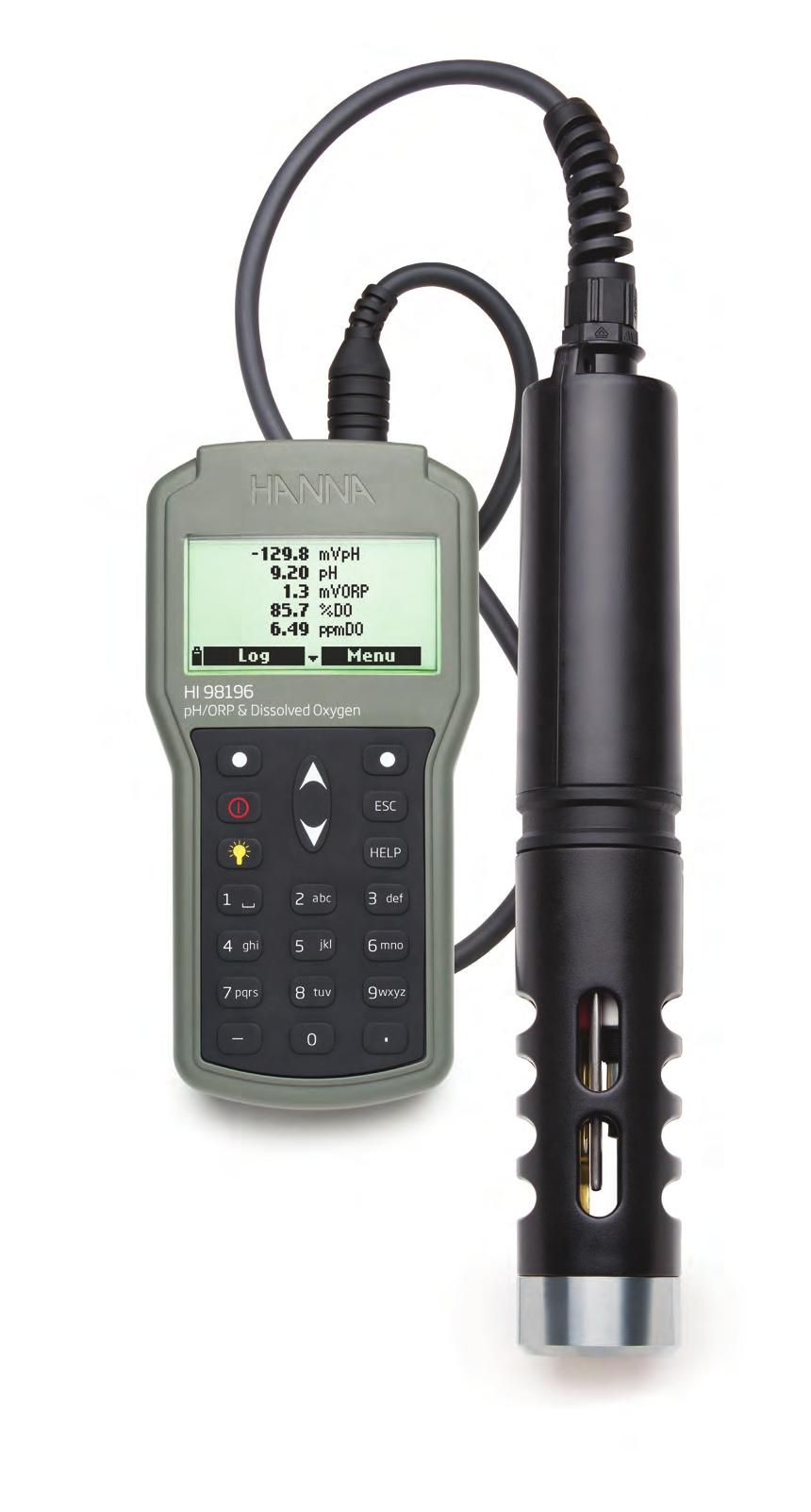 HI98196 Waterproof Meter ph / mv, ORP, Dissolved Oxygen, Atmospheric Pressure and Waterproof IP67 rated waterproof, rugged enclosure for meter, IP68 for probe Digital probe Digital probe with two