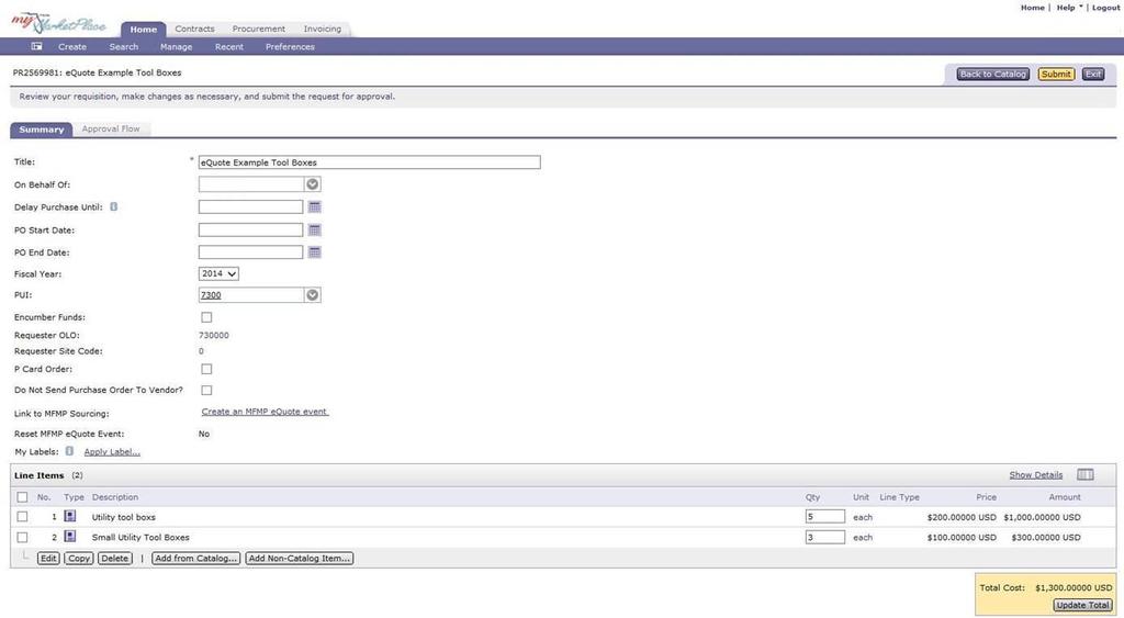 Create an MFMP equote event Select the link Create an MFMP equote event. This will take you to the Sourcing application.