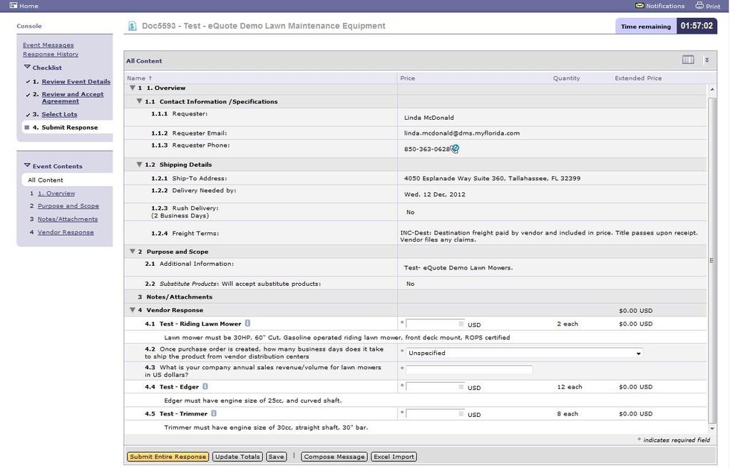 Managing equotes Vendor view Vendors review the content of the equote.