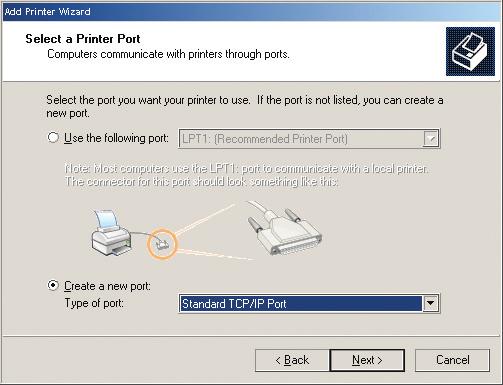 Select Create a new port: Type of port:. From the pull down list, select Standard TCP/IP Port.