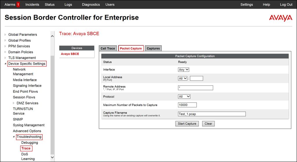 Additionally, the Avaya SBCE contains an internal packet capture tool that allows the capture of packets on any of its interfaces, saving them as pcap files.