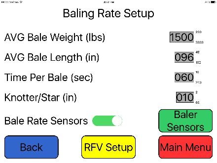 Rate sensor, Green bar indicates sensors are ON *Ensure all