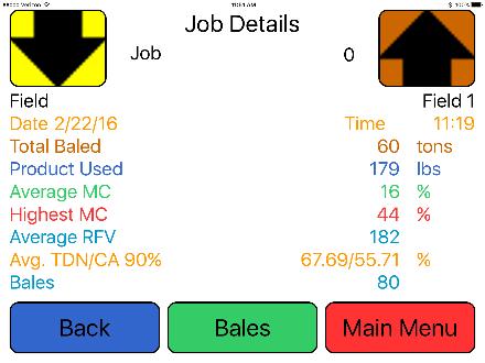 The job records screen will store up to 300 jobs allowing access previous jobs by using the up and down arrows. 2. Scrolling through previous jobs is done by pressing the UP or Down keys. 3. The field name is located under the up arrow.