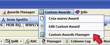Per prima cosa cliccare su Custom Awards First click on Custom Awards Come inviare il file al manager How to send the adif file