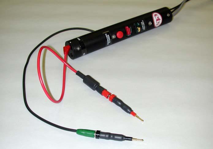 Figure 3.0-6: HBM test set up using external leads 3.3.5 MM Testing Using External Cables Remove the Discharge Head. Three banana jacks will be visible.