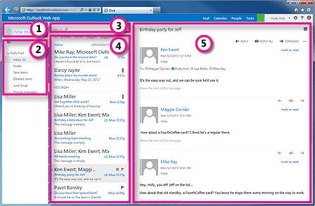 Page 1 of 7 Mail overview When you open Outlook Web App, the first thing you ll see is your Inbox.