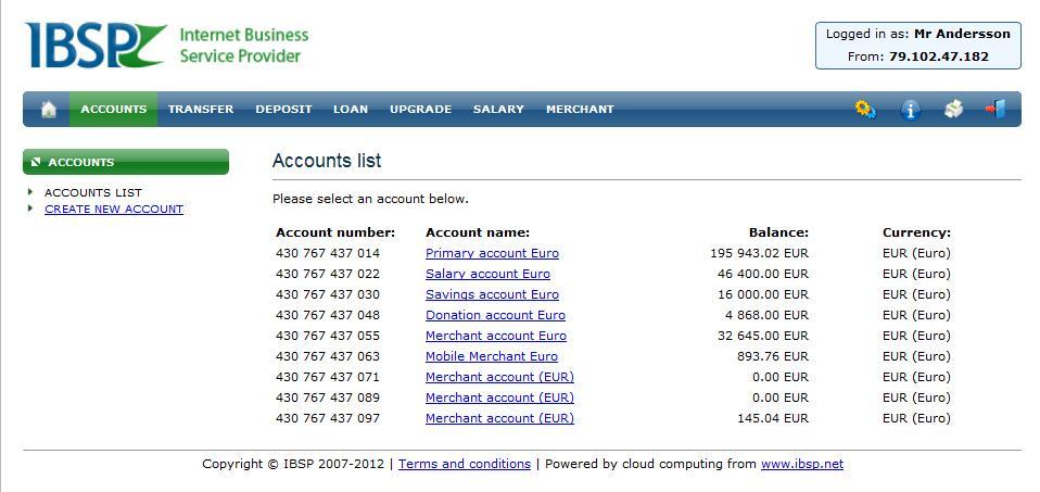 Account Menu Account list, A detailed list of all transactions can be listed between different dates and printed.
