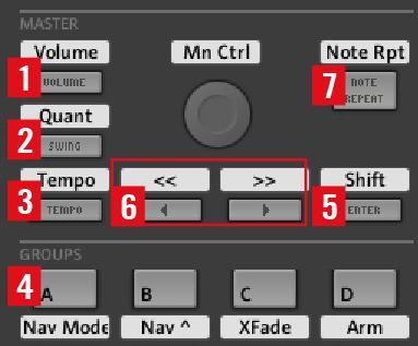 Global Controls and Navigation Controls and Navigation with MASCHINE MK2 Call-out Controller Ableton Live Function 5 ALL Stop All clips (quantized); +Shift: Stop all clips immediately.