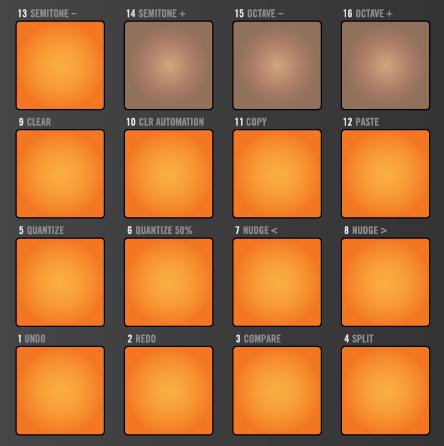 Controller Modes Scene Mode Scene Mode on MASCHINE controller Scenes without clips and non-existent scenes (only if you have less than 16 scenes in your song) are represented by dimmed pads.